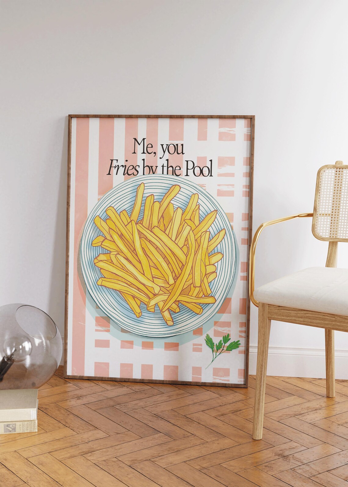 Fries By The Pool Pink Kitchen Food Illustration Retro Wall Poster - Image 4