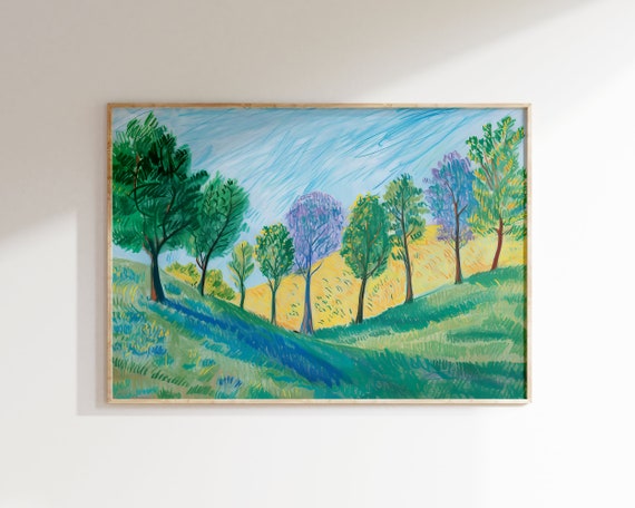 Hockney Inspired Prints Forest Wall Art Landscape Hockney Painting Gift Gallery Modern Art For Living Room Trees Nature Home Decor
