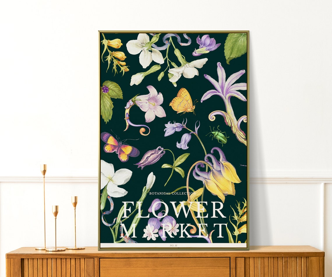 The Flower Market Posters Green Flower Wall Art For Living Room Vintage Flower Market Print Botanical Prints Green Office Wall Art