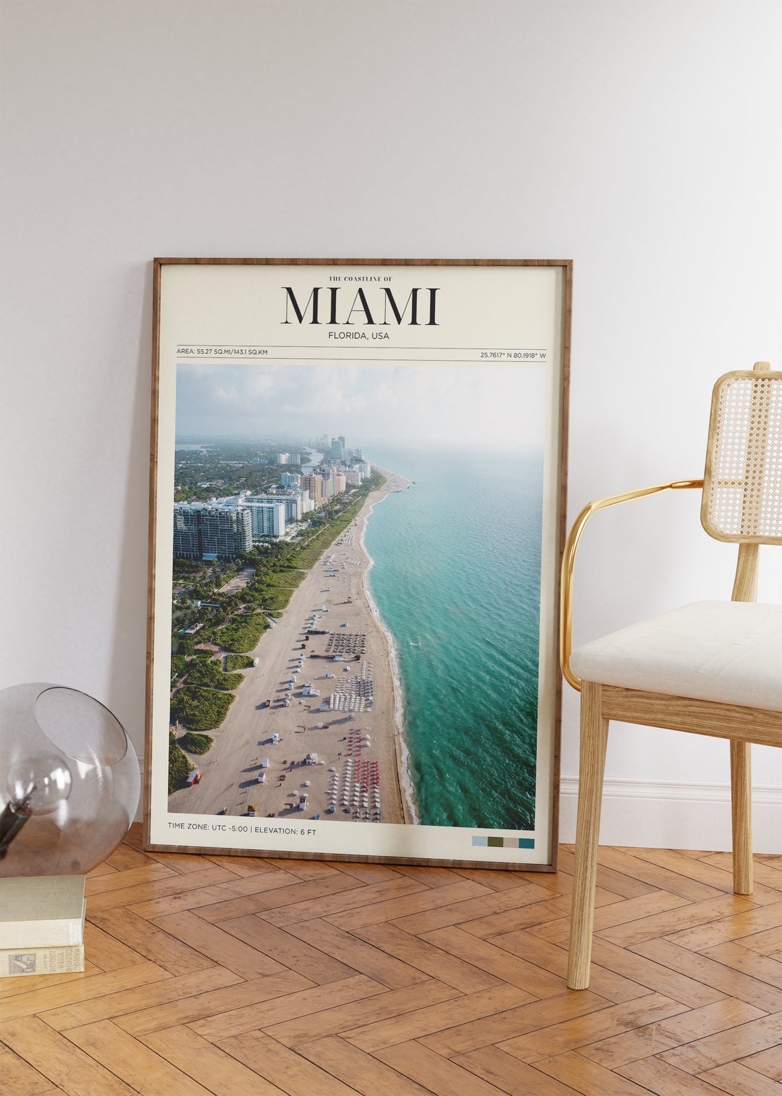 Miami Florida Beach Coastline Aerial View Travel Poster Ocean Art - Image 2