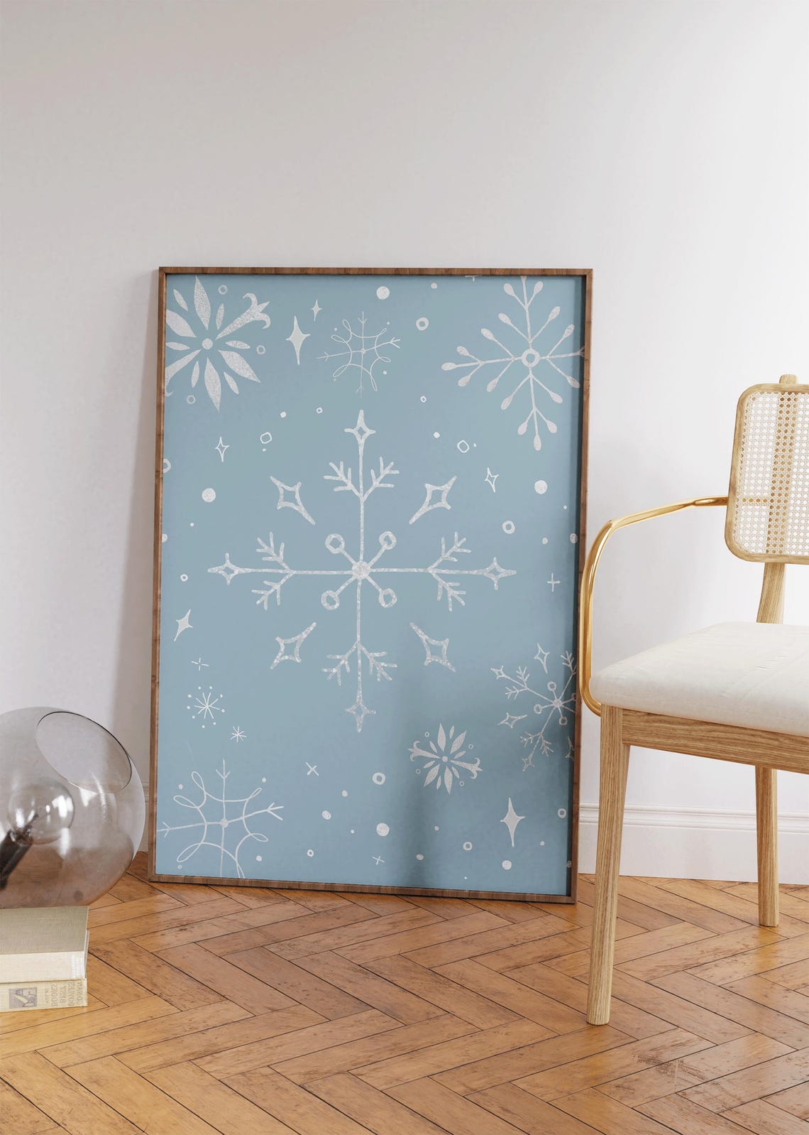 Dusty Blue Snowflake Pattern Winter Christmas Wall Art Poster - Image 3