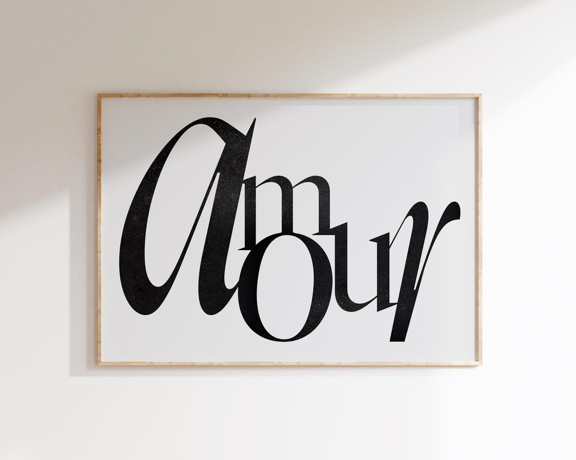Amour Elegant Black Script French Romantic Typography Wall Poster
