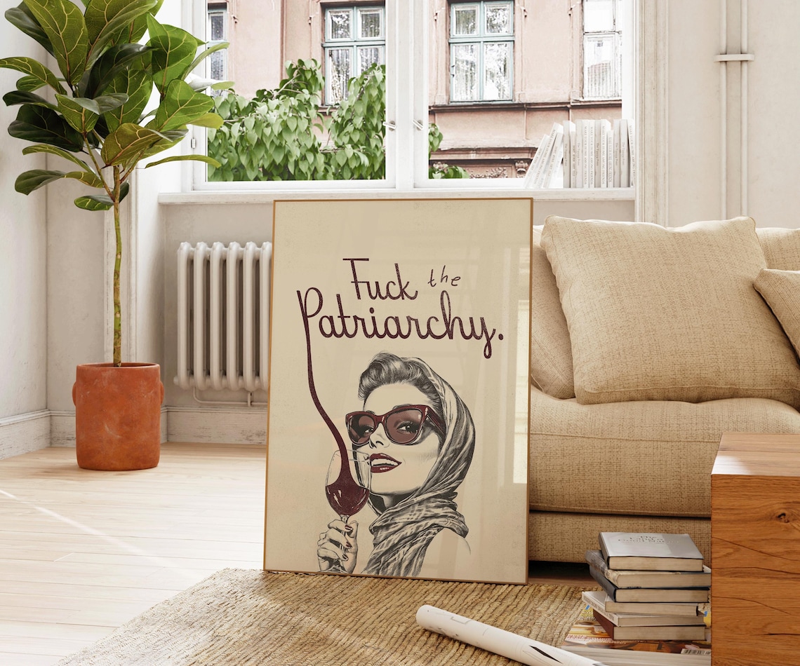 Fuck The Patriarchy Chic Wine Woman Script Feminist Quote Poster - Image 2