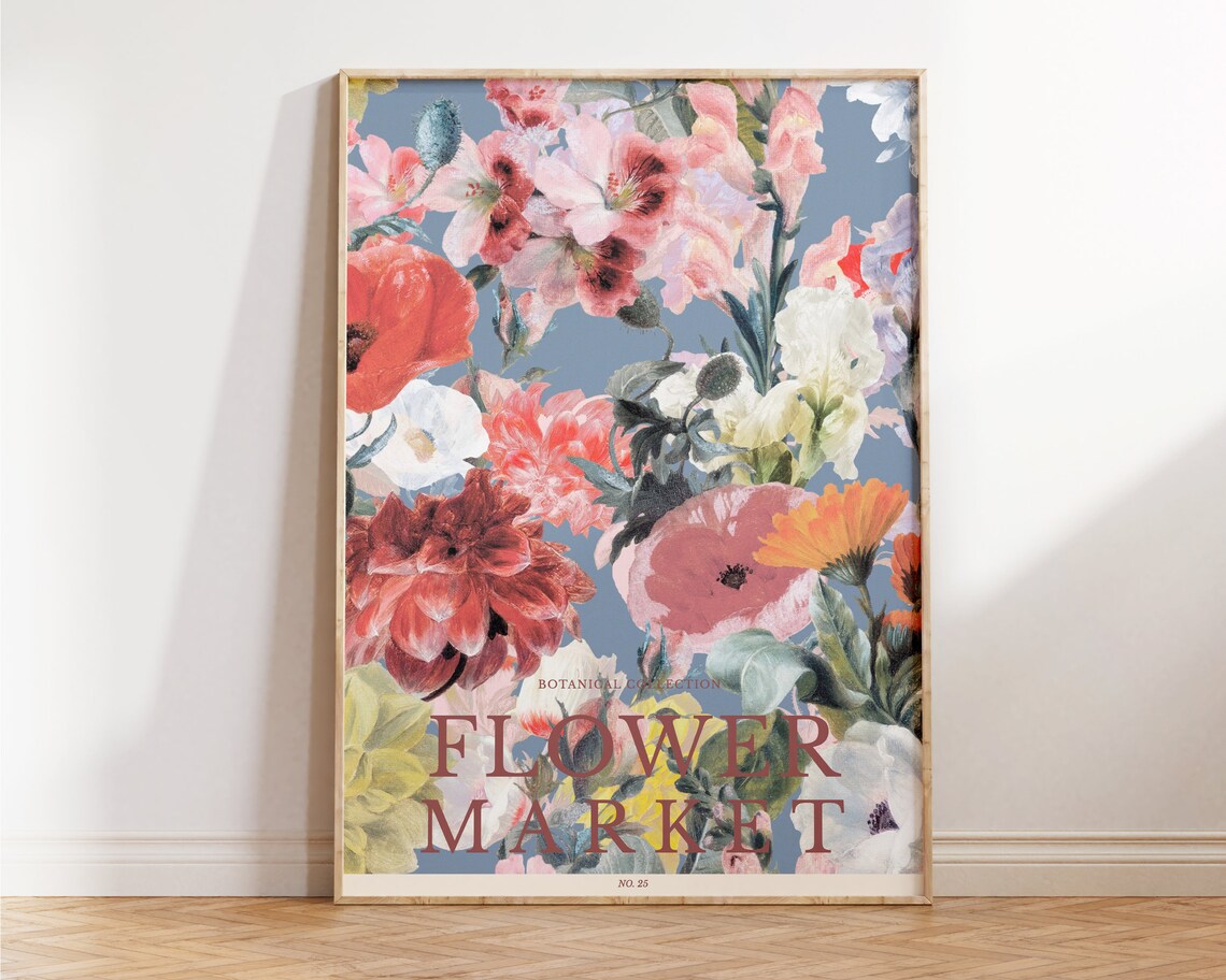 Flower Market No 25 Botanical Collection Blue Floral Wall Art Print