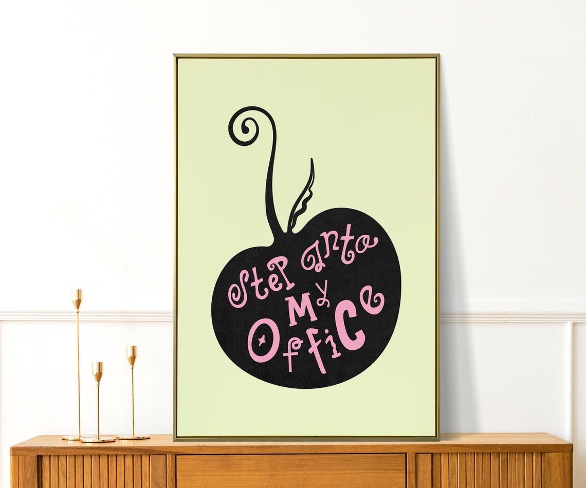 Step Into My Office Pink Black Apple Funny Girly Office Wall Art - Image 2