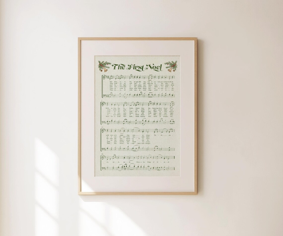 The First Noel Green Vintage Sheet Music Christmas Carol Print Poster - Image 4