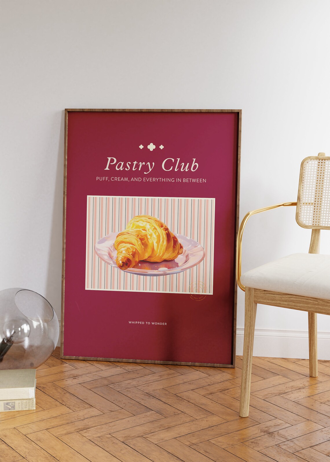 Pastry Club Croissant Vintage Kitchen Food Illustration Red Poster - Image 2
