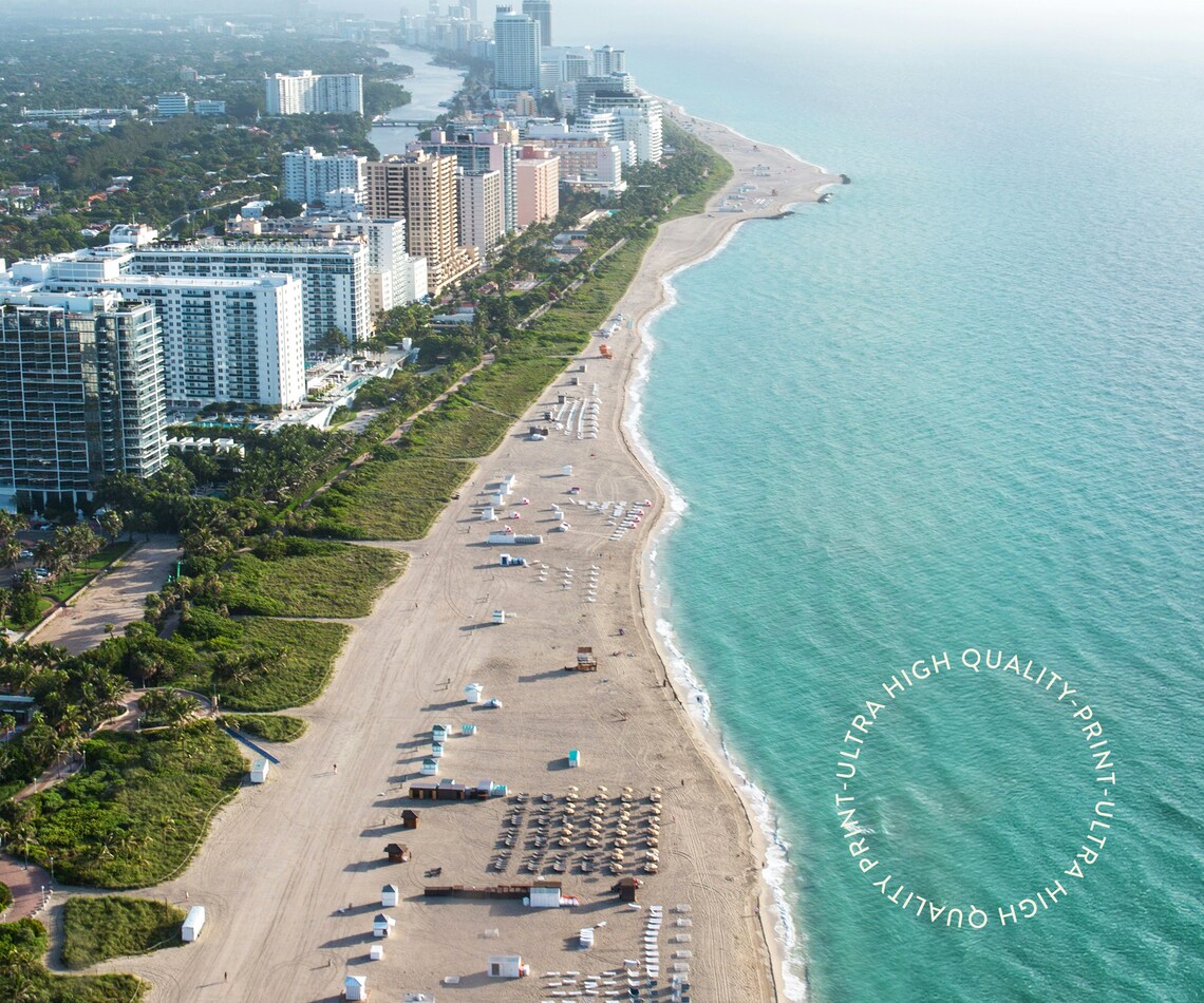 Miami Florida Beach Coastline Aerial View Travel Poster Ocean Art - Image 5