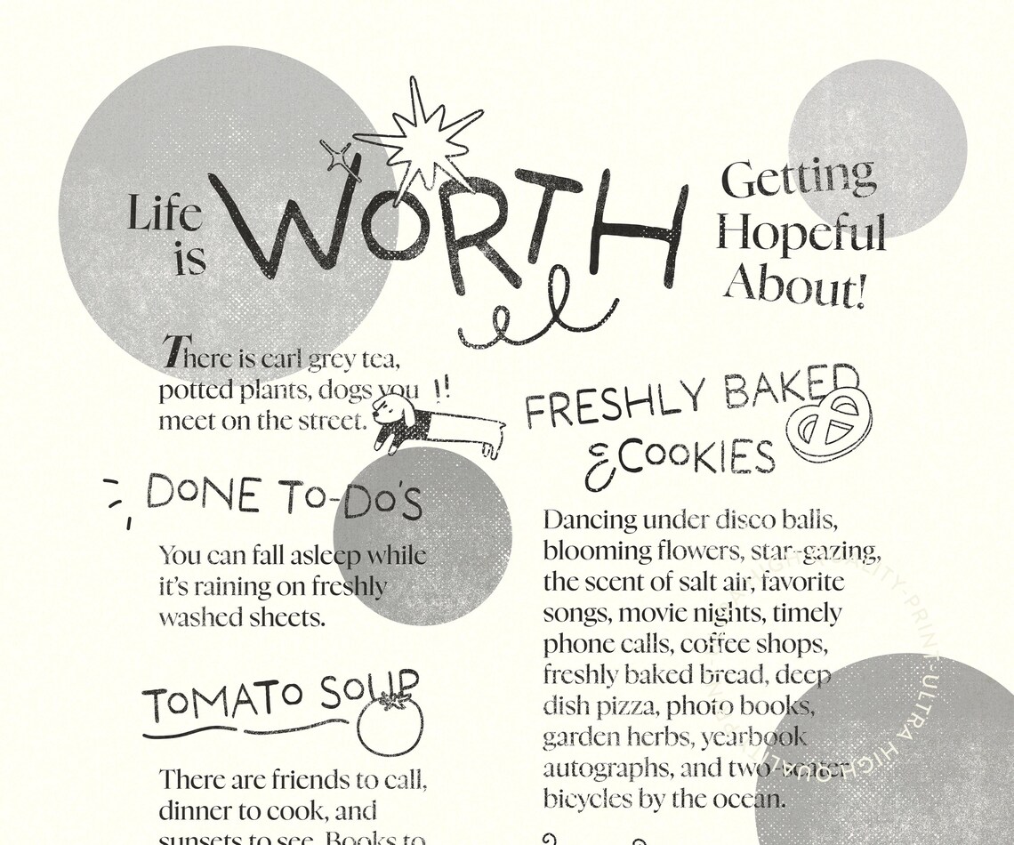 Life Is Worth Getting Hopeful About Gratitude List Grey Wall Art Poster - Image 5