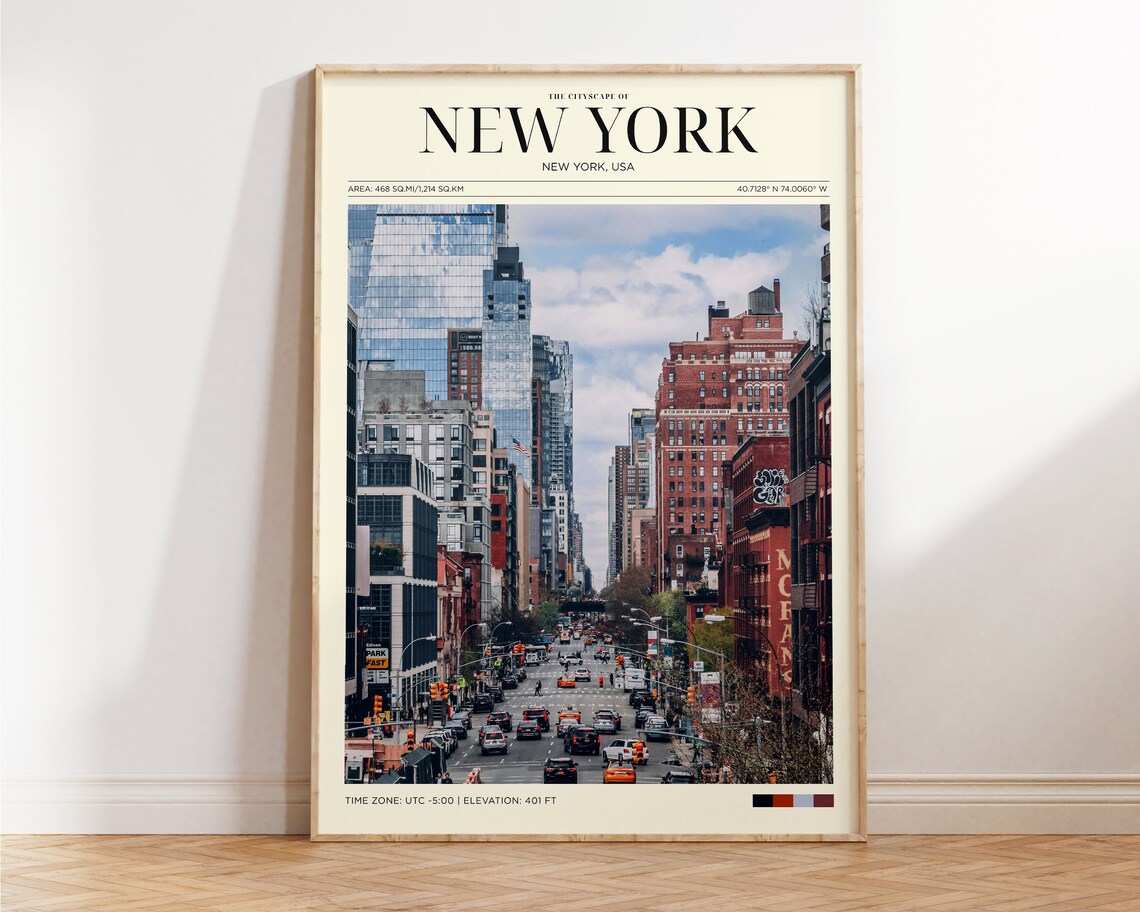 New York City Street Cityscape Travel Poster Urban Skyline Wall Art