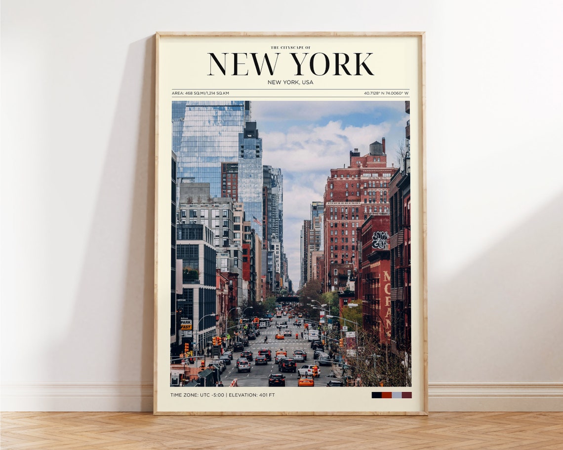 Travel Poster Cityscape Of New York Poster Vintage Posters In New York Print For Living Room Large Modern Office Wall Art