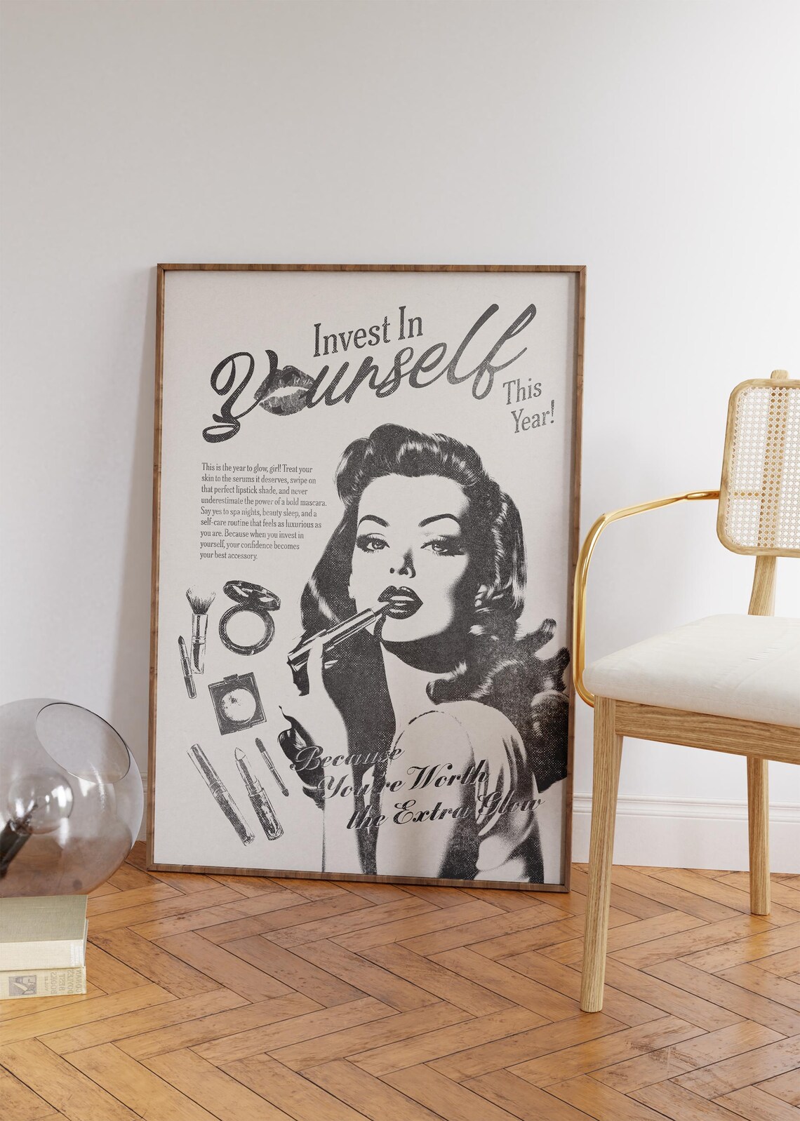 Invest In Yourself Wall Art New Yorker Retro Print Feminist Print Girly Wall Art Trendy Preppy Apartment Decor Feminine Pink Wall Art - Image 3