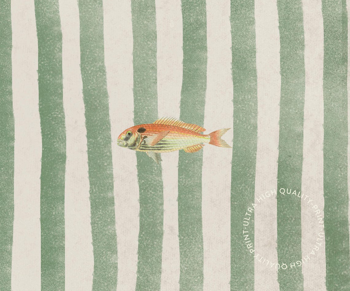 Lone Fish Print Retro Fish Wall Art Cute Illustration Print Preppy Apartment Wall Decor Summer Decor Kitchen Wall Art Fish Art - Image 5