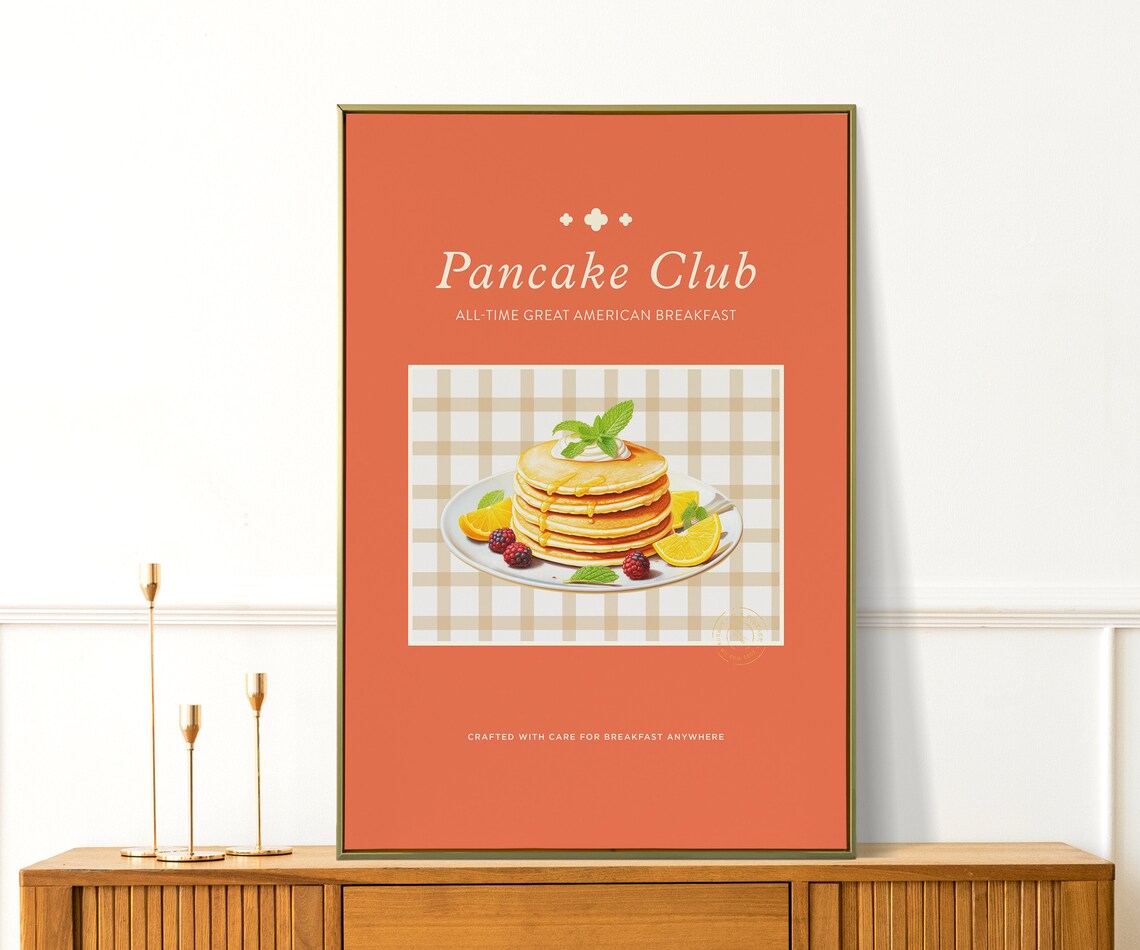 Pancake Club Retro American Breakfast Vintage Kitchen Food Poster