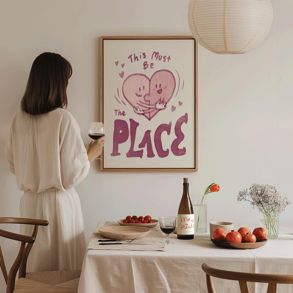 This Must Be The Place Hugging Heart Mauve Cute Romantic Love Poster - Image 3