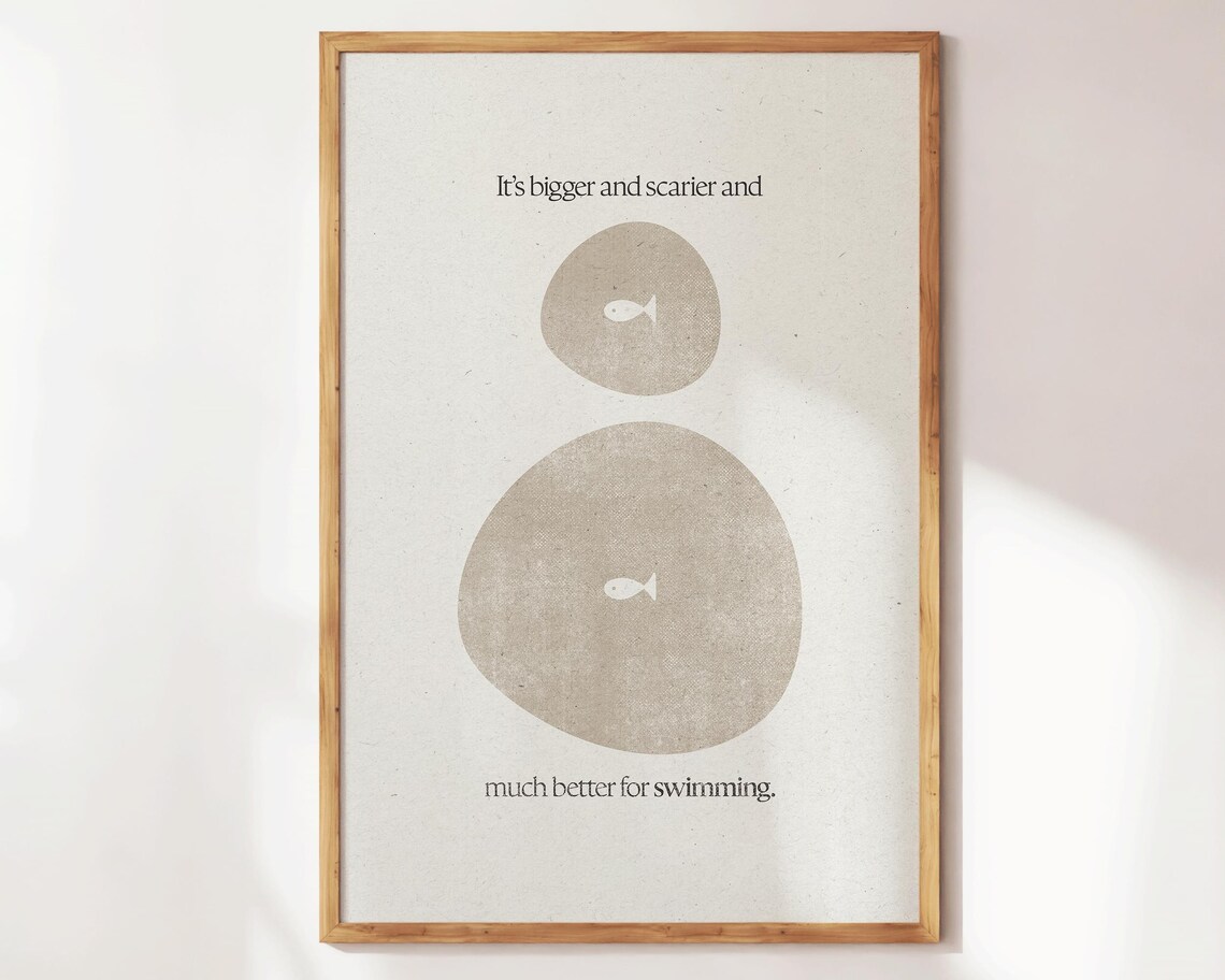 Its Bigger And Scarier Minimalist Fish Circle Art Print Neutral Wall Decor - Image 2