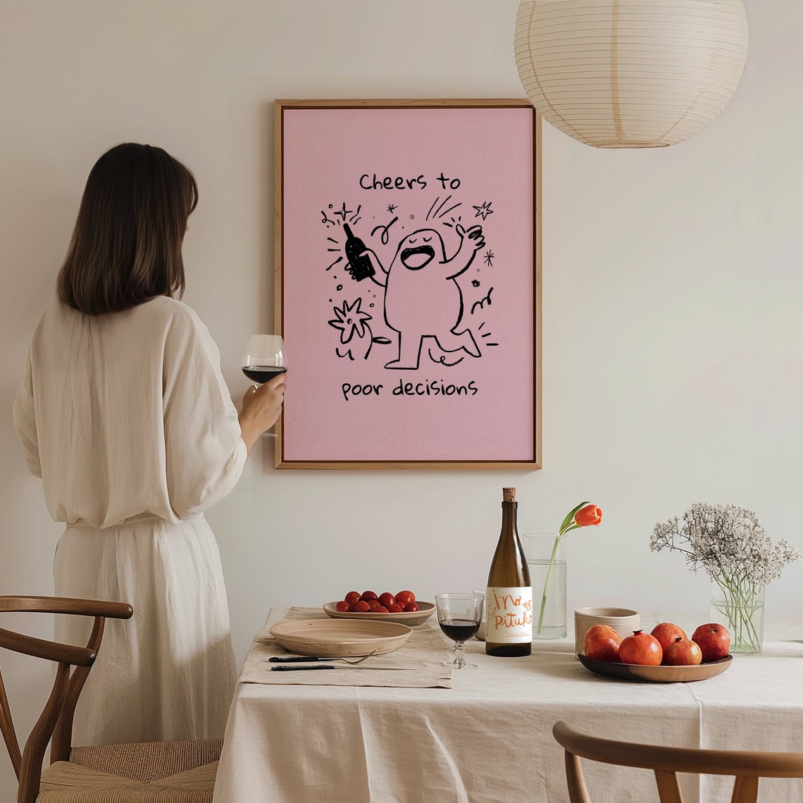 Cheers To Poor Decisions Funny Pink Doodle Quote Wall Art Poster - Image 3