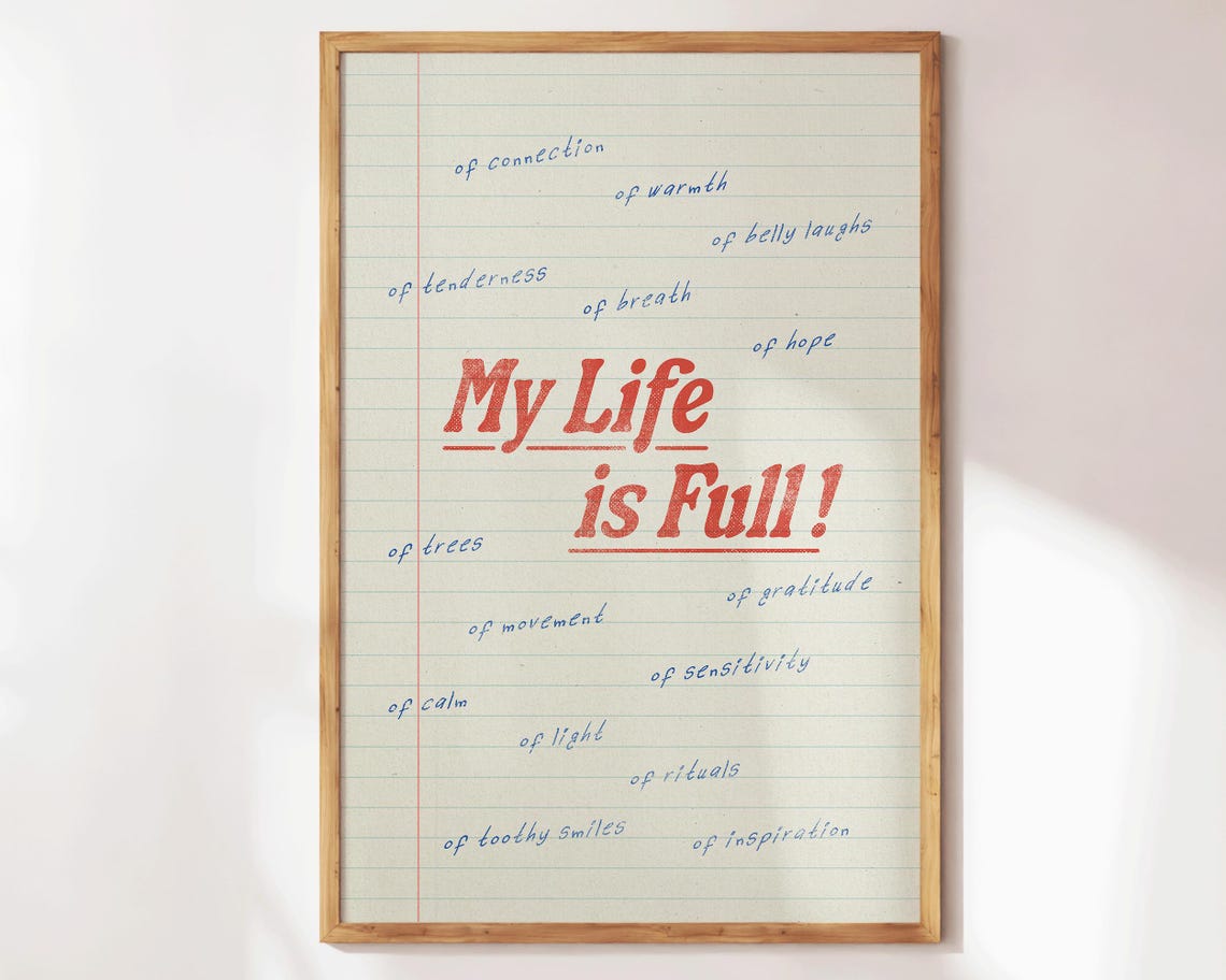 My Life Is Full Funny Gratitude Red Type Notebook Paper Quote Poster - Image 2