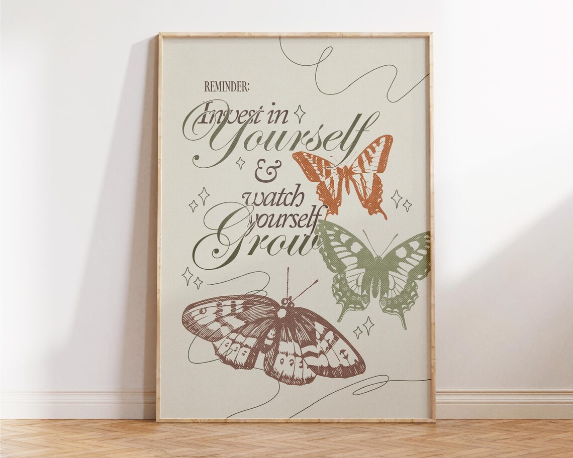 Invest In Yourself Orange Butterfly Self Growth Motivational Poster - Image 4