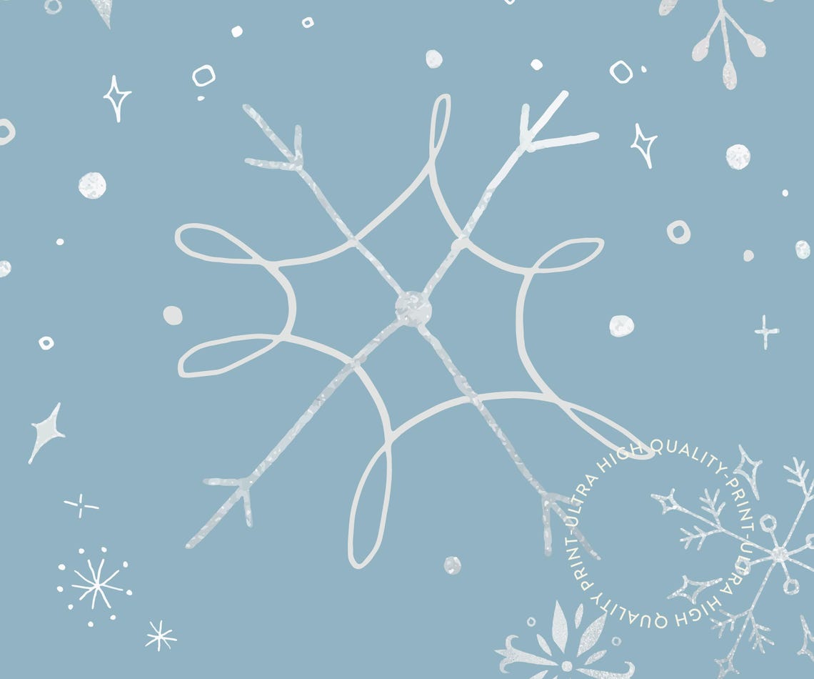 Dusty Blue Doodle Snowflakes Winter Pattern Christmas Wall Poster - Image 5