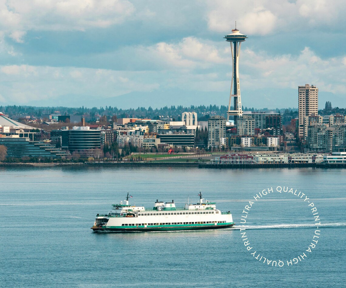 Seattle Washington Space Needle Skyline Ferry Waterfront City Travel Poster - Image 5