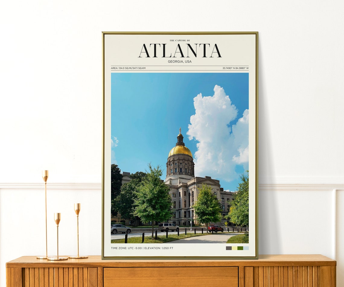 Travel Poster Atlanta Poster Vintage Posters In Atlanta Print Atlanta State Capitol Wall Art For Living Room Modern Office Wall Art