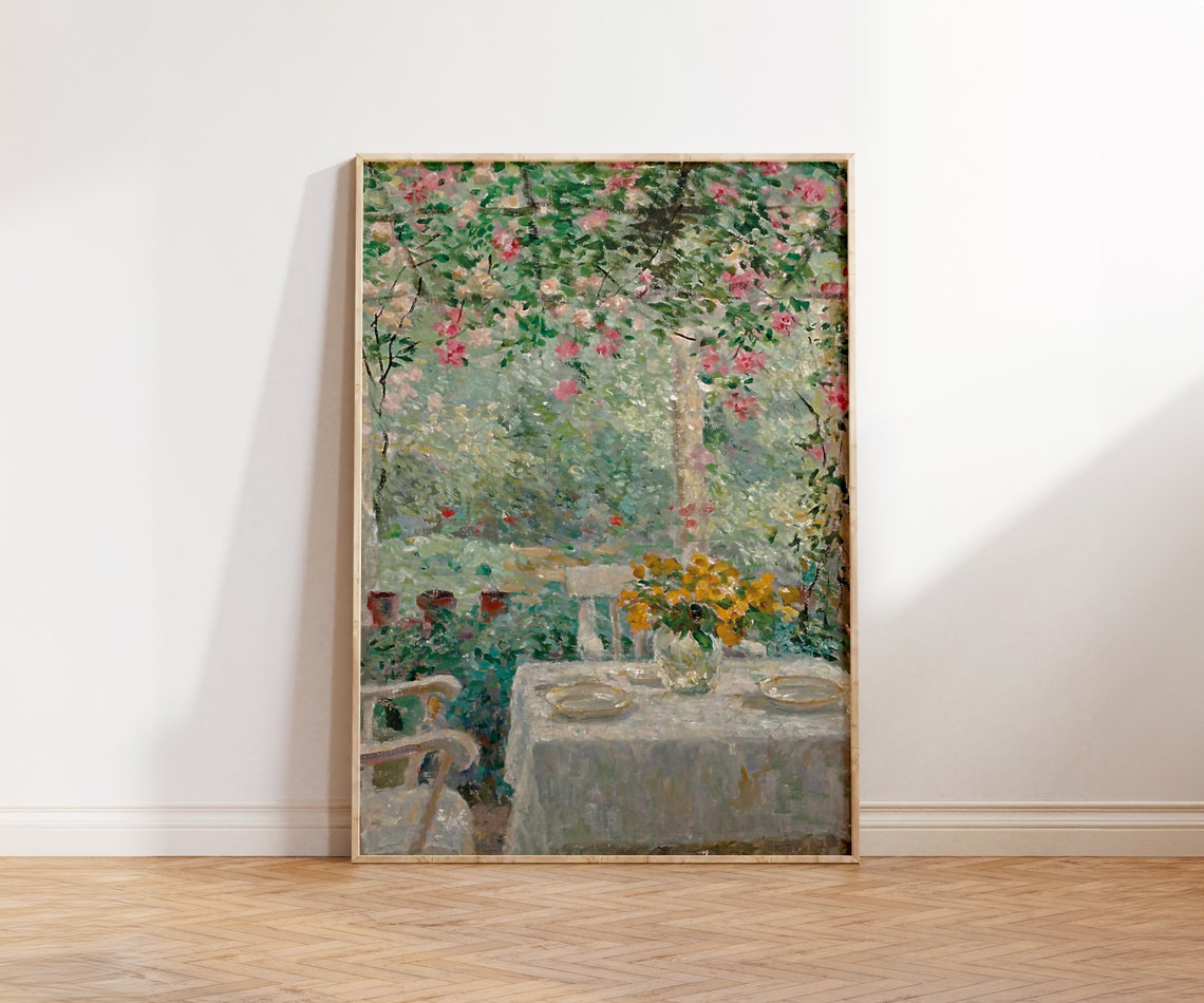 A Garden Terrace Print Cottage Core Wall Art Coquette Aesthetic Cottage Home Decor Garden Art Painting French Landscape Flowers Wall Art - Image 4