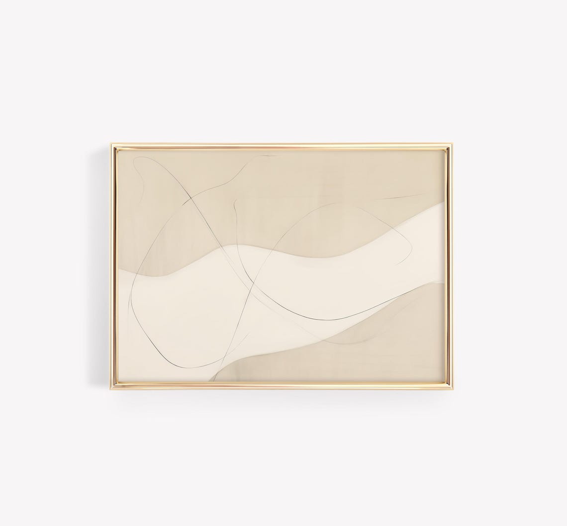Minimal Beige Abstract Line Curves Neutral Modern Art Poster - Image 4