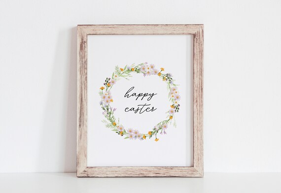Happy Easter Script Floral Wreath Watercolor Spring Holiday Poster