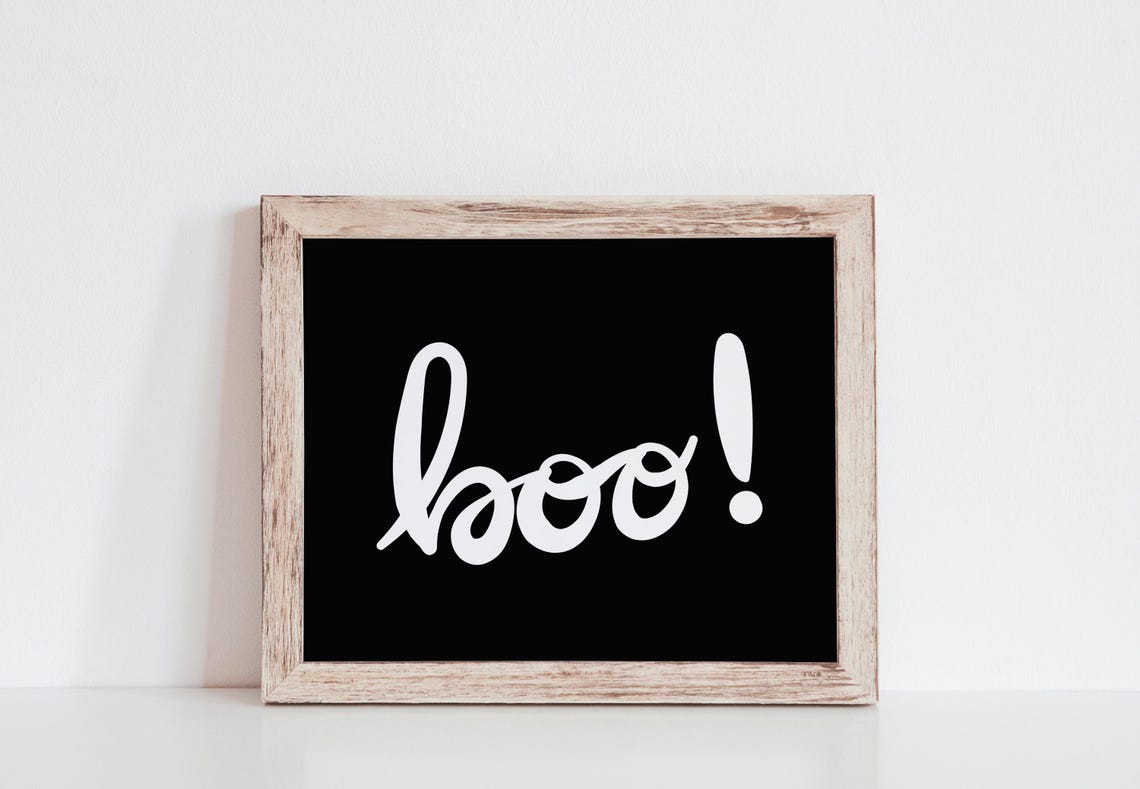 Boo Script Halloween Typography Black White Minimalist Art Poster - Image 4