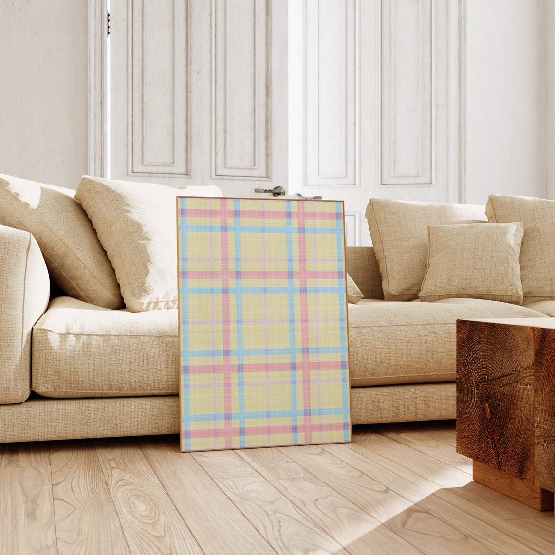 Spring Pastel Plaid Print Pink Yellow Blue Check Pattern Wall Decor - Image 4