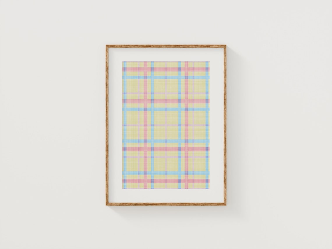 Spring Pastel Plaid Print Pink Yellow Blue Check Pattern Wall Decor - Image 2