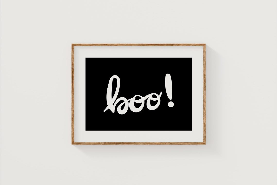 Boo Script Halloween Typography Black White Minimalist Art Poster - Image 2