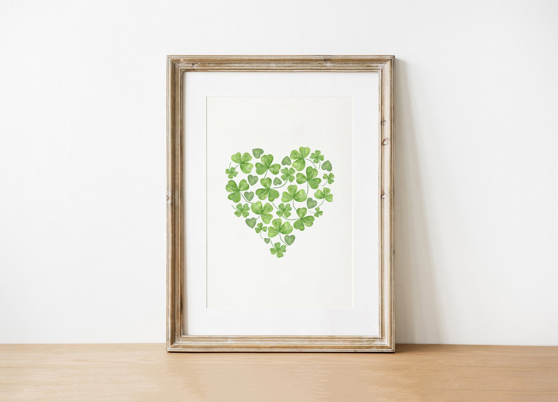 Shamrock Heart Watercolor Green St Patricks Day Irish Wall Print - Image 3