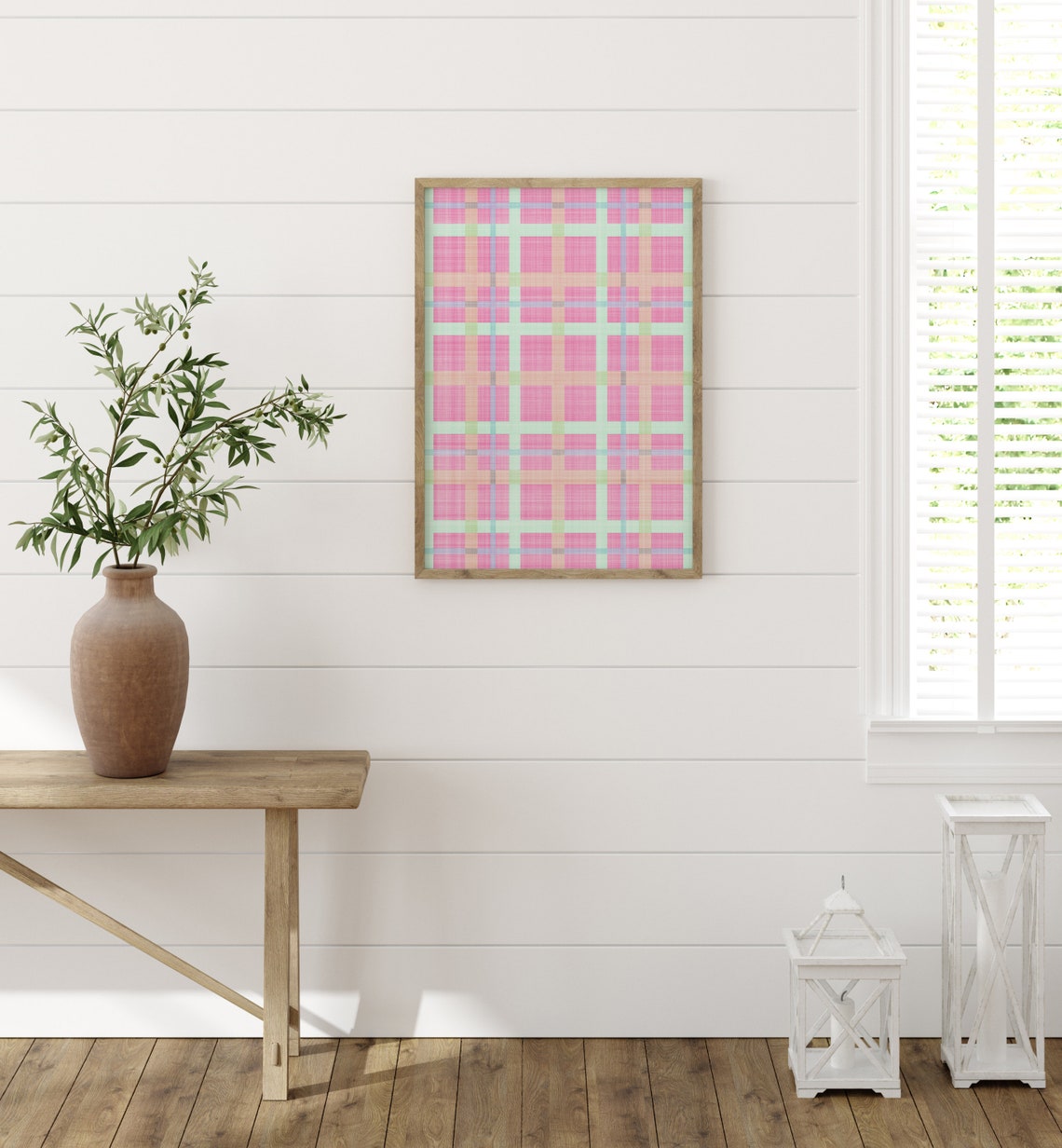 Pastel Pink Mint Plaid Pattern Poster Spring Easter Decor Art - Image 2