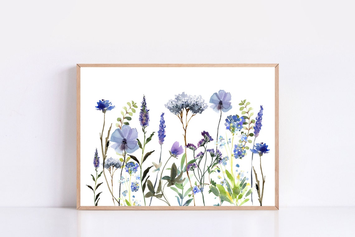Blue Purple Watercolor Wildflowers Botanical Spring Floral Poster - Image 4