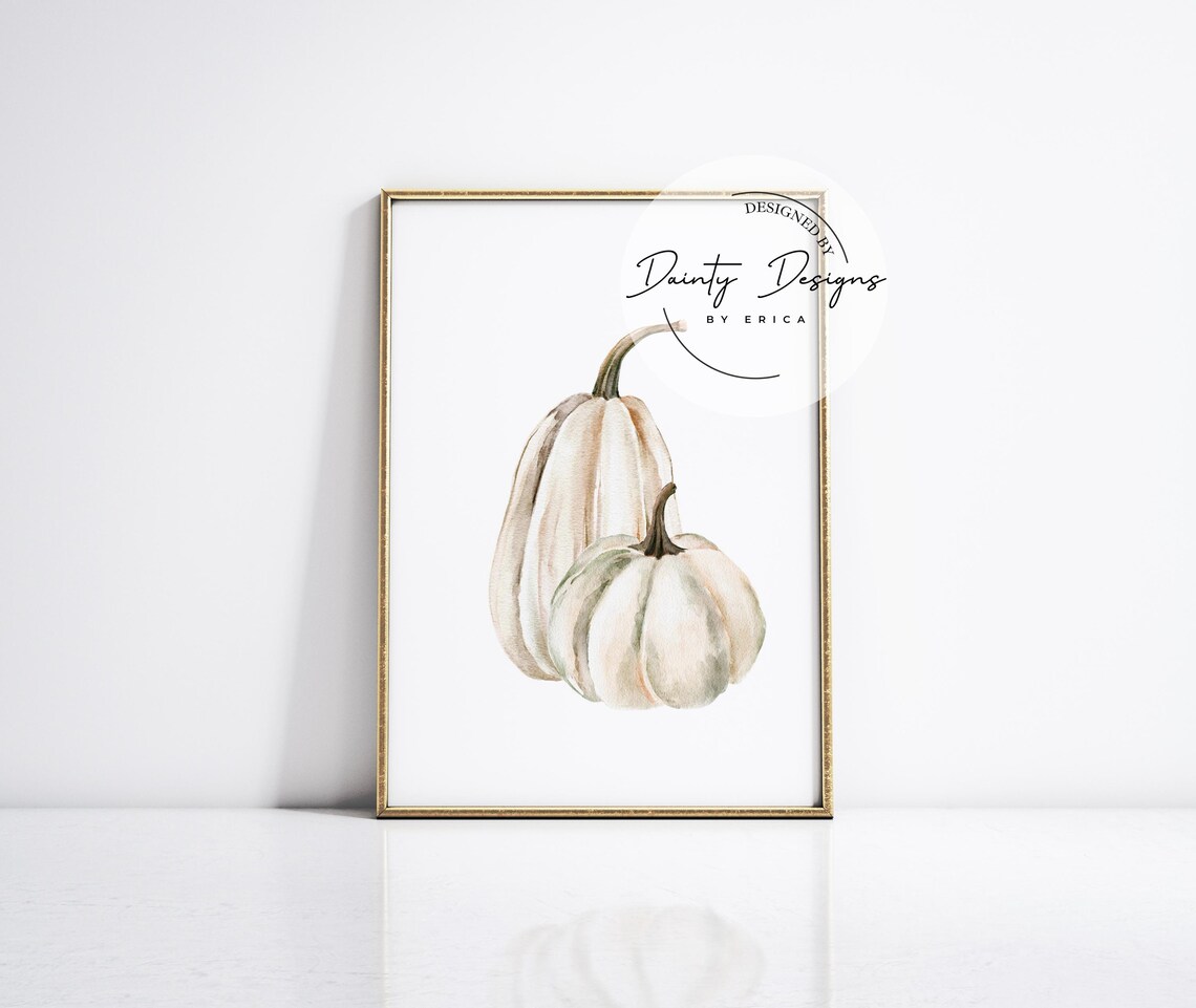 Soft White Pumpkins Watercolor Fall Autumn Home Decor Art Print - Image 4