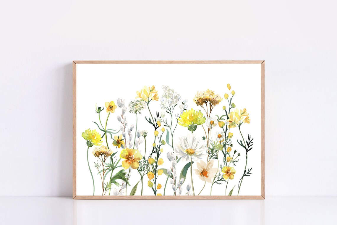 Yellow and White Wildflowers Watercolor Spring Botanical Art Print - Image 4