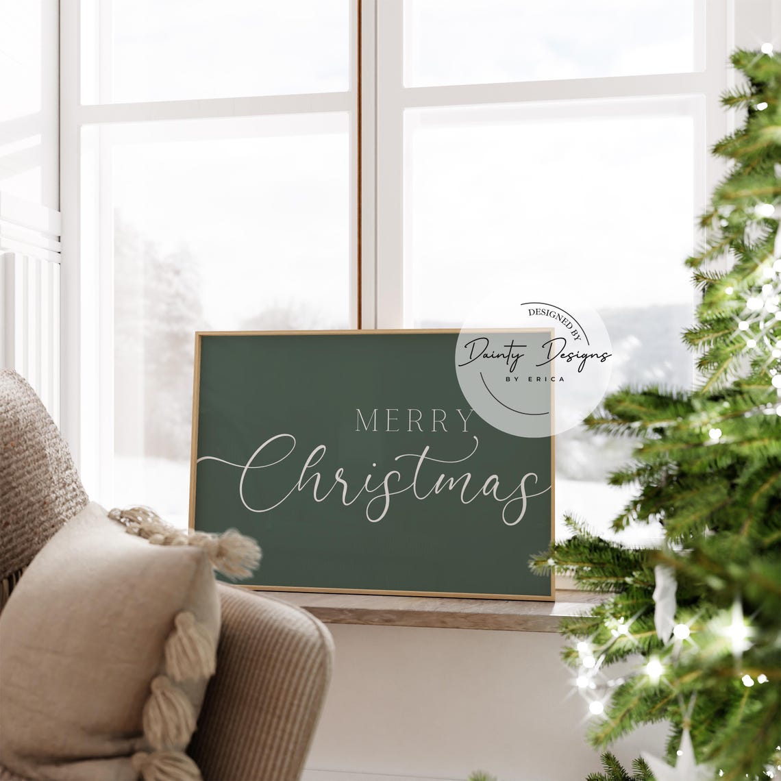 Merry Christmas Classic Typography Dark Green Beautiful Poster - Image 4