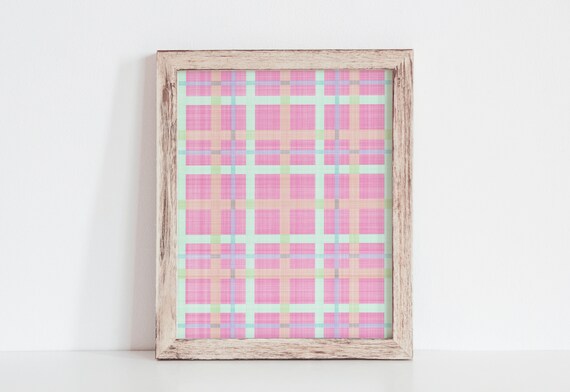 Pastel Pink Mint Plaid Pattern Poster Spring Easter Decor Art
