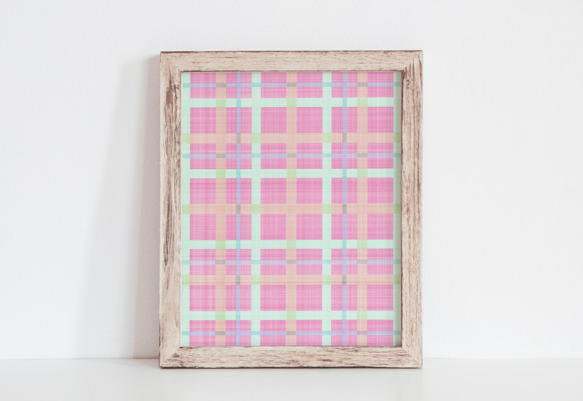 Pastel Pink Mint Plaid Pattern Poster Spring Easter Decor Art