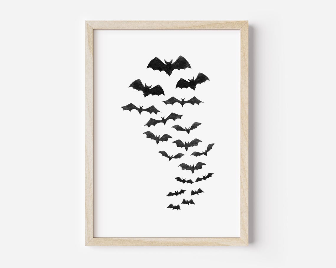 Flying Bats Halloween Poster Minimalist Spooky Black Bat Silhouettes - Image 3