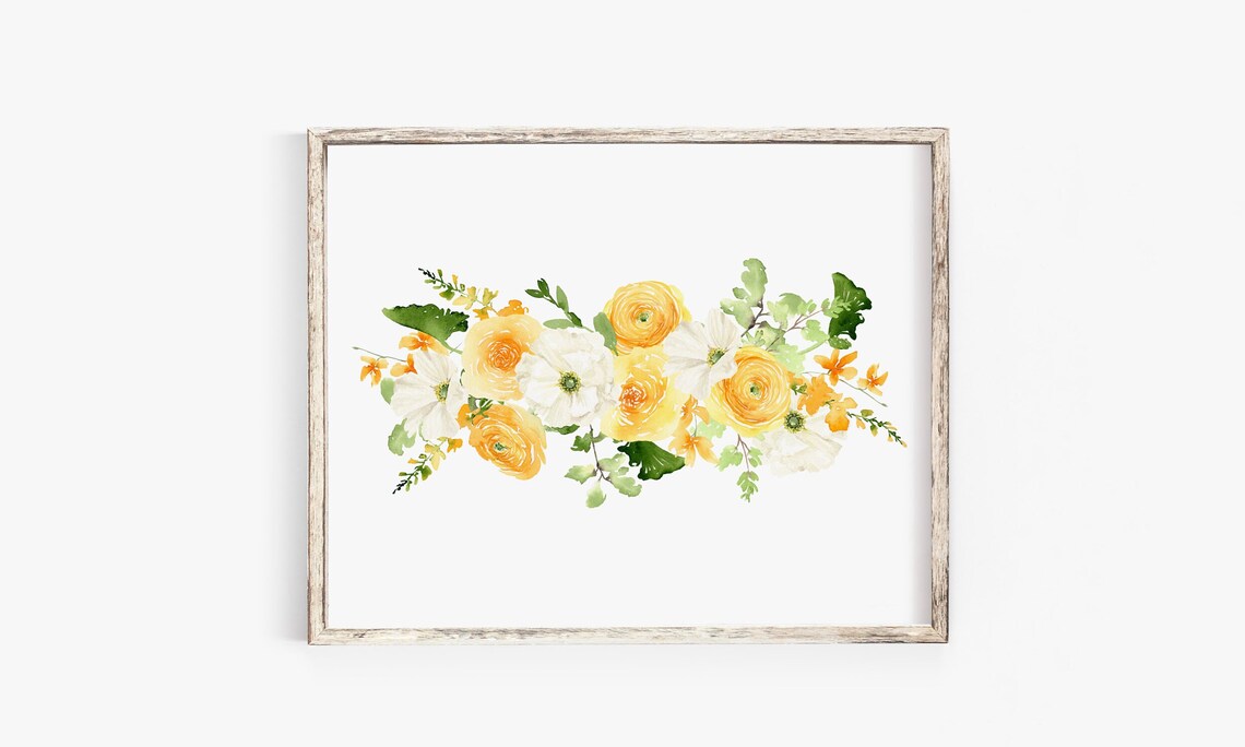 Yellow White Watercolor Flowers Spring Floral Bouquet Poster - Image 2