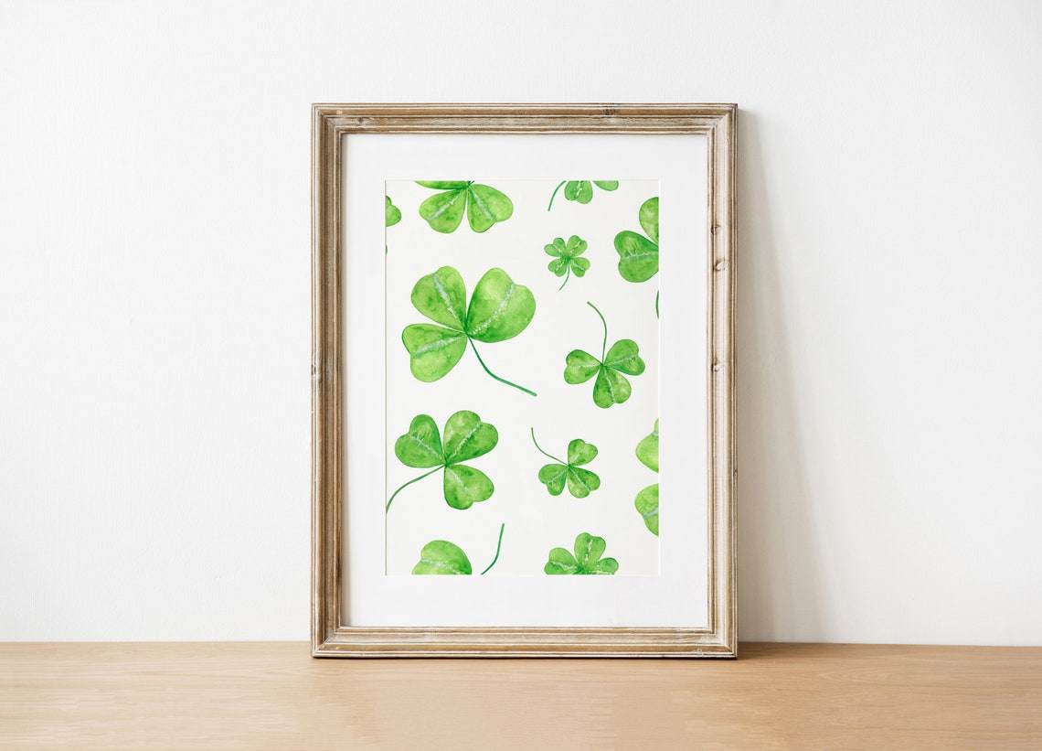 Green Clover Pattern Watercolor Shamrock St Patricks Day Art Poster - Image 2