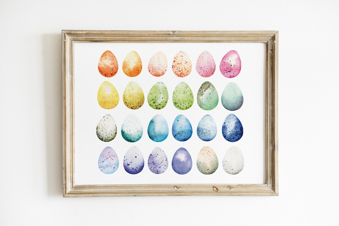 Colorful Watercolor Easter Eggs Spring Holiday Pastel Wall Art - Image 2