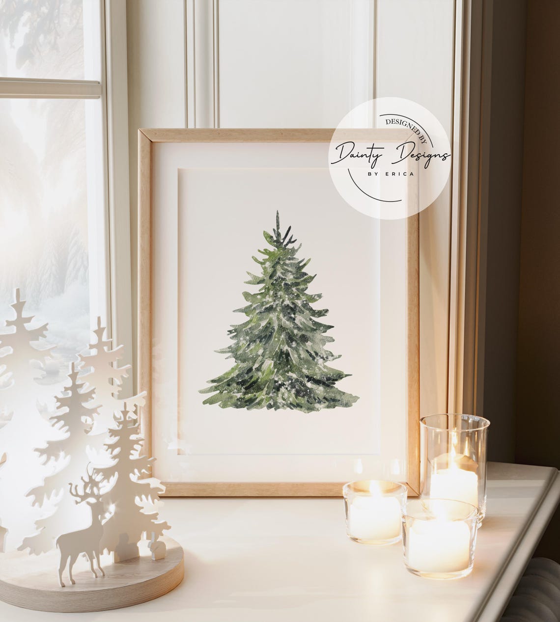 Snowy Watercolor Christmas Tree Minimalist Holiday Beautiful Poster - Image 4