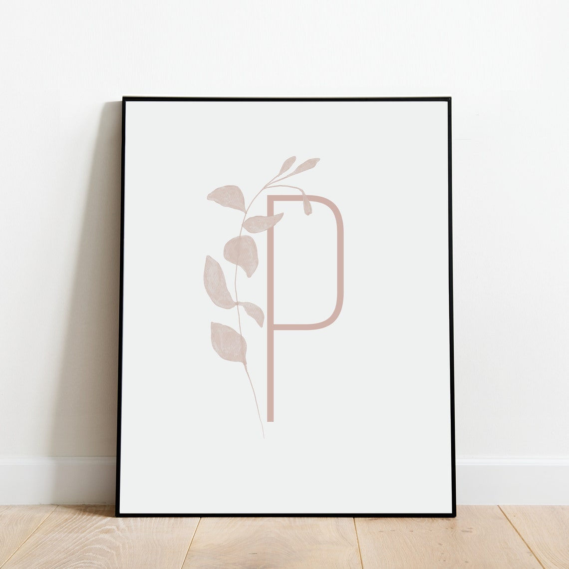 Monogram Letter P Black Eucalyptus Botanical Initial Framed Print - Image 3