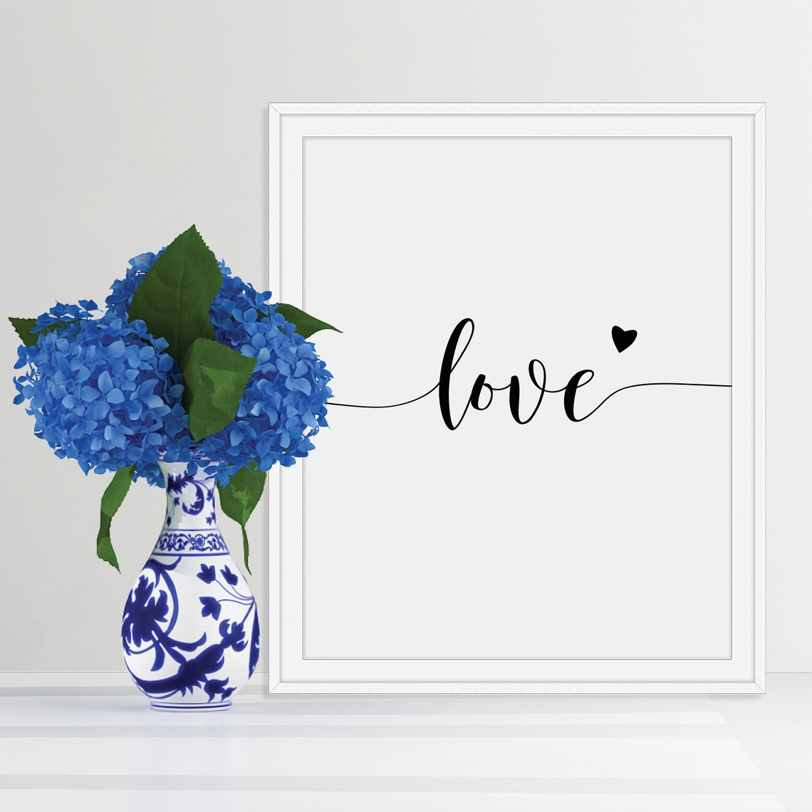 Love Script Typography With Heart Minimalist Black White Poster - Image 2