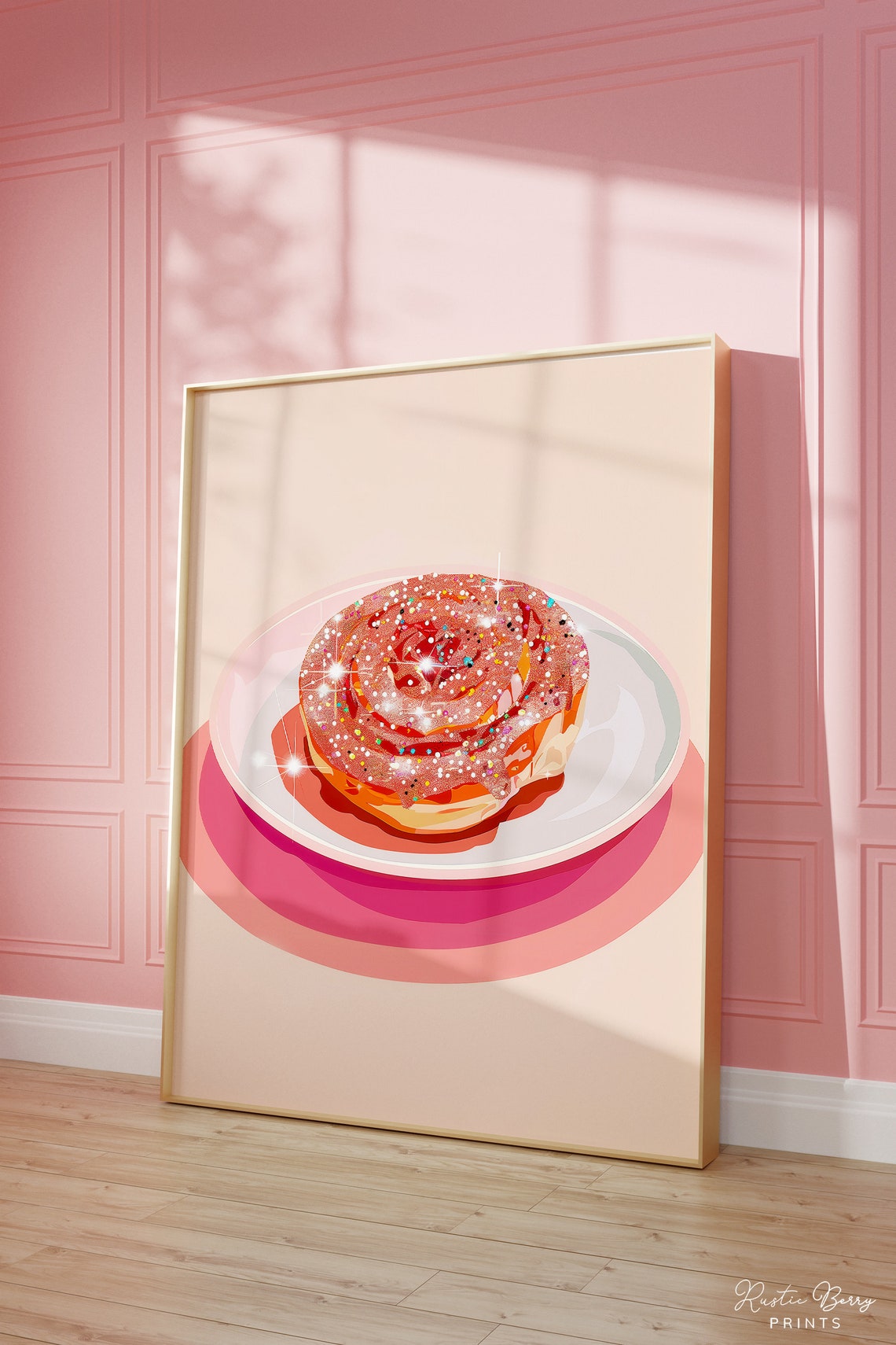 Pink Glitter Cinnamon Roll Swirl Sweet Bakery Kitchen Decor Poster
