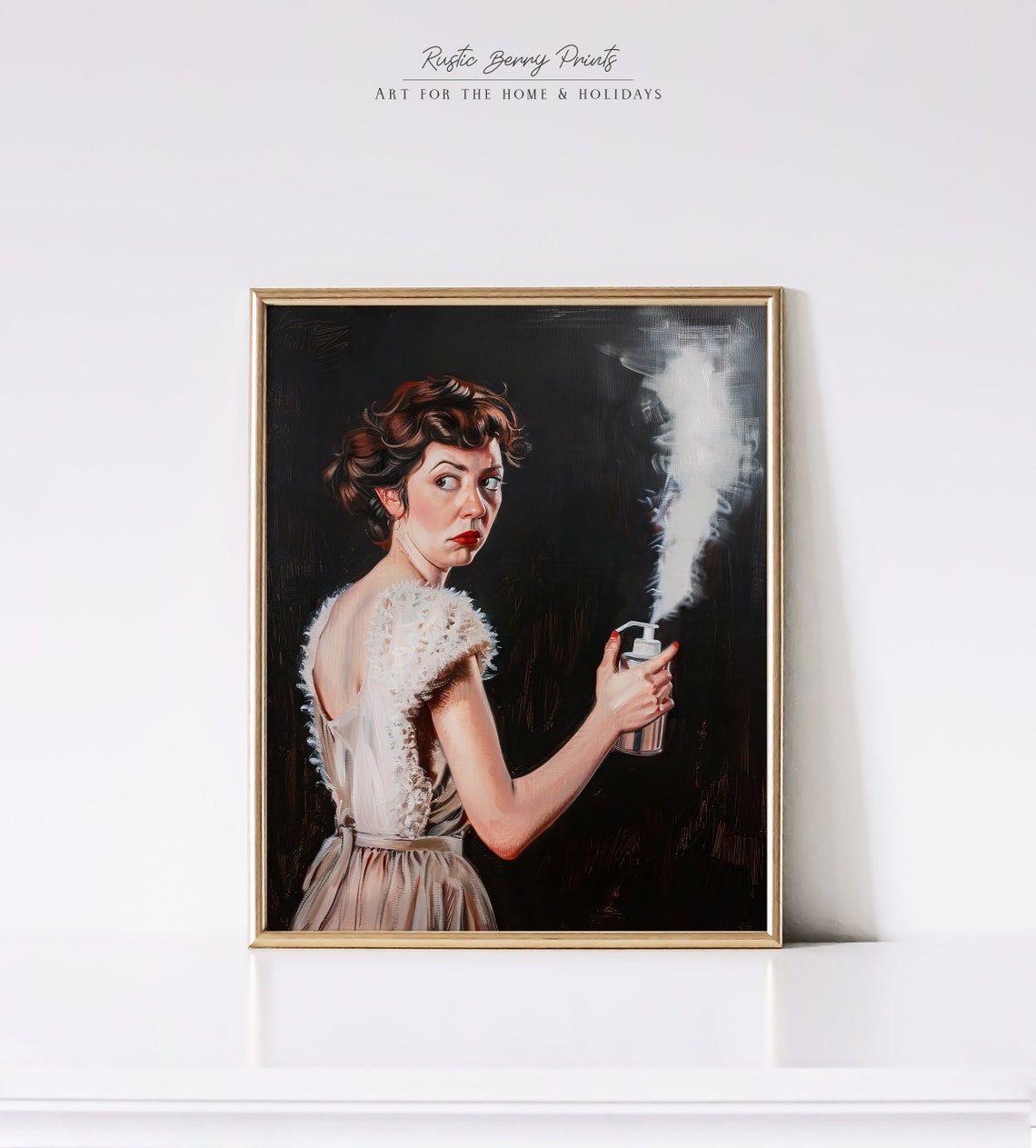 Vintage Lady With Spray Can Looking Over Shoulder Funny Humor Poster
